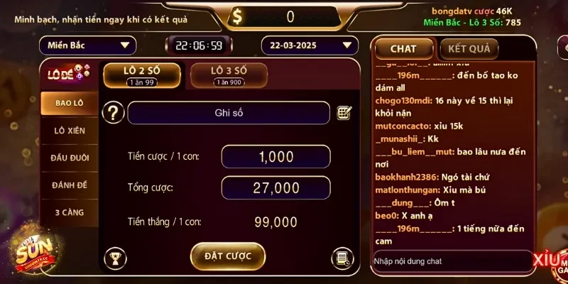 Chọn vào hình thức bao lô mà bạn muốn đặt cược